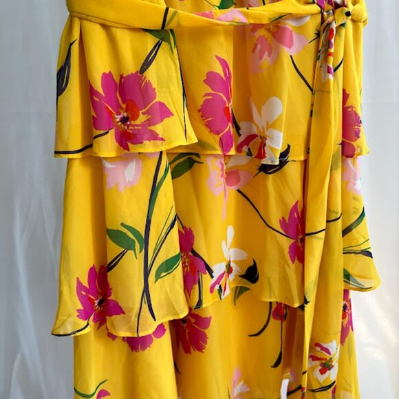 Jessica Howard Women's Plus 24W Yellow dress with pink flowers and layered skirt - Picture 9 of 10